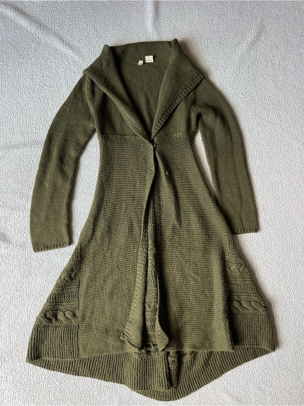 MOTH Womens Green Flared Chunky Knit Cardigan Sweater Wool Blend Small